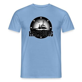 Tugboats in the Port of Hamburg - Men's T-Shirt - carolina blue - Front - AI Model Male 178 light (178cm)
