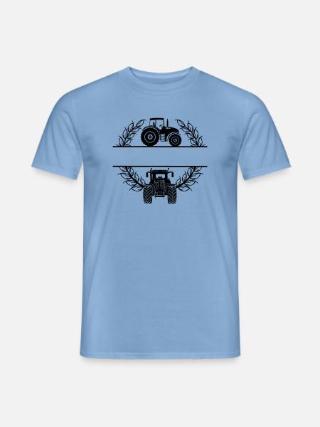 Seiten- und Frontansicht des Traktors im Weizenkranz - Männer T-Shirt - Carolina Blue