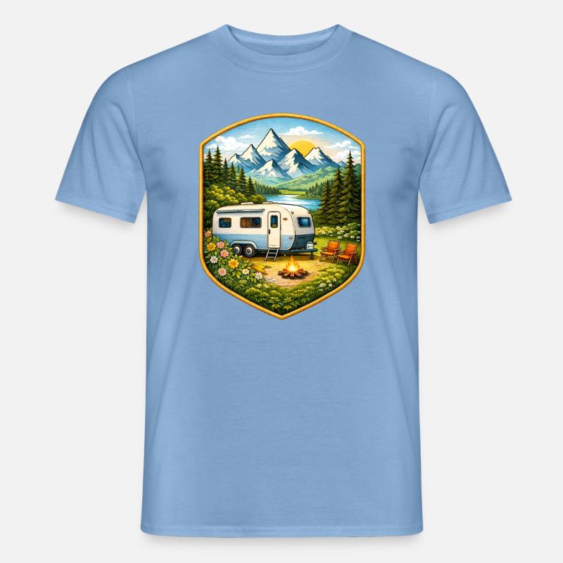 Camping Patch mit Wohnwagen   - Männer T-Shirt - Carolina Blue