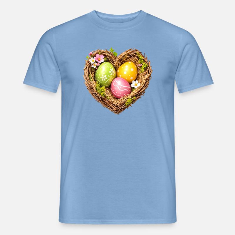 Heart-shaped Easter basket with eggs - Men’s T-shirt - carolina blue