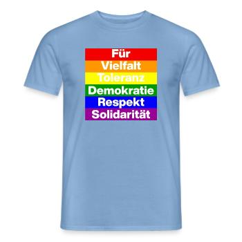 VIELFALT TOLERANZ DEMOKRATIE RESPEKT SOLIDARITÄT - Männer T-Shirt - Carolina Blue - Vorne - AI Model Male 178 light (178cm)