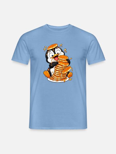 Pinguin Pancakes Sirup Lustiger Cartoon - Männer T-Shirt - Carolina Blue