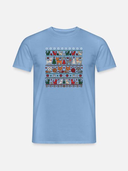 Weihnachts Katze Gestrickt - Männer T-Shirt - Carolina Blue