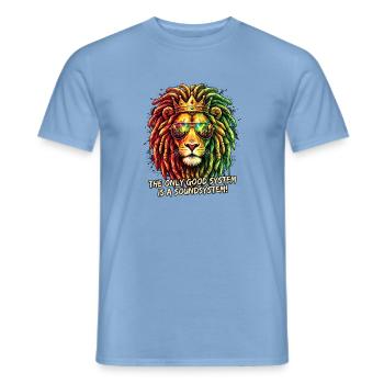 Poly Art Reggae Löwe - Männer T-Shirt - Carolina Blue - Vorne - AI Model Male 178 light (178cm)