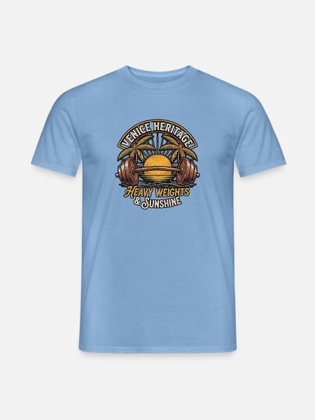 1970s Muscle Beach Emblem - Männer T-Shirt - Carolina Blue