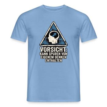 Vorsicht Denker - Männer T-Shirt - Carolina Blue - Vorne - AI Model Male 178 light (178cm)
