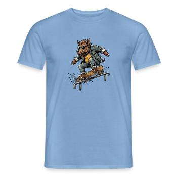 Skater Wildschwein - Männer T-Shirt - Carolina Blue - Vorne - AI Model Male 178 light (178cm)