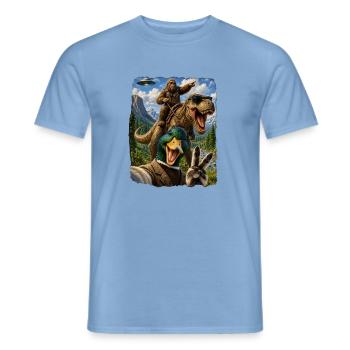 Mallard Duck Selfie Bigfoot T Rex UFO Funny Gifts - Männer T-Shirt - Carolina Blue - Vorne - AI Model Male 178 light (178cm)