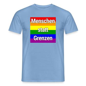 MENSCHEN STATT GRENZEN REGENBOGEN STATEMENT - Männer T-Shirt - Carolina Blue - Vorne - AI Model Male 178 light (178cm)