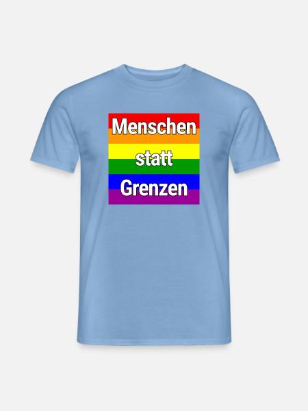 MENSCHEN STATT GRENZEN REGENBOGEN STATEMENT - Männer T-Shirt - Carolina Blue