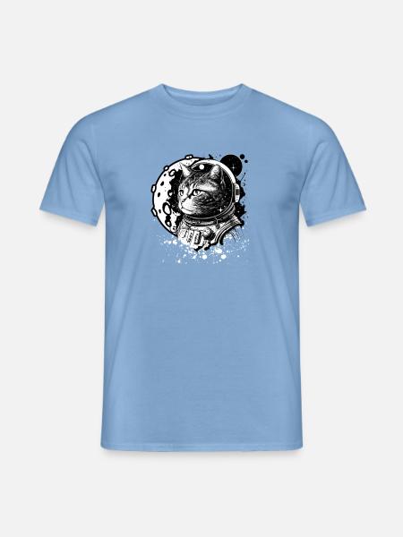 Kosmische Katze im Retro-Raumanzug - Männer T-Shirt - Carolina Blue