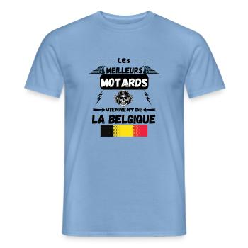 THE BEST BIKERS COME FROM BELGIUM - Men's T-Shirt - carolina blue - Front - AI Model Male 178 light (178cm)