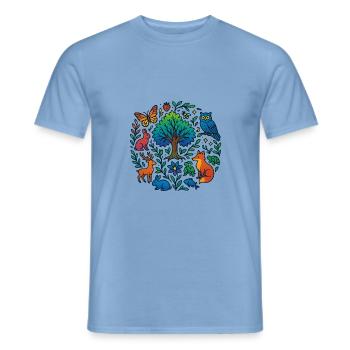 T-shirt avec des animaux de la forêt et un arbre – pour les amoureux de la nature - T-shirt homme - carolina blue - Devant - AI Model Male 178 light (178cm)