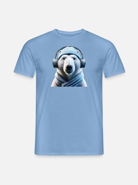Eisbär mit Kopfhörer und Schal - Männer T-Shirt - Carolina Blue