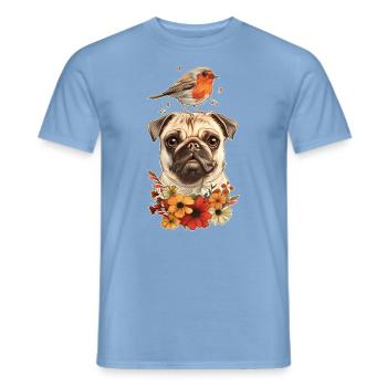Mops mit Vogel - Männer T-Shirt - Carolina Blue - Vorne - AI Model Male 178 light (178cm)