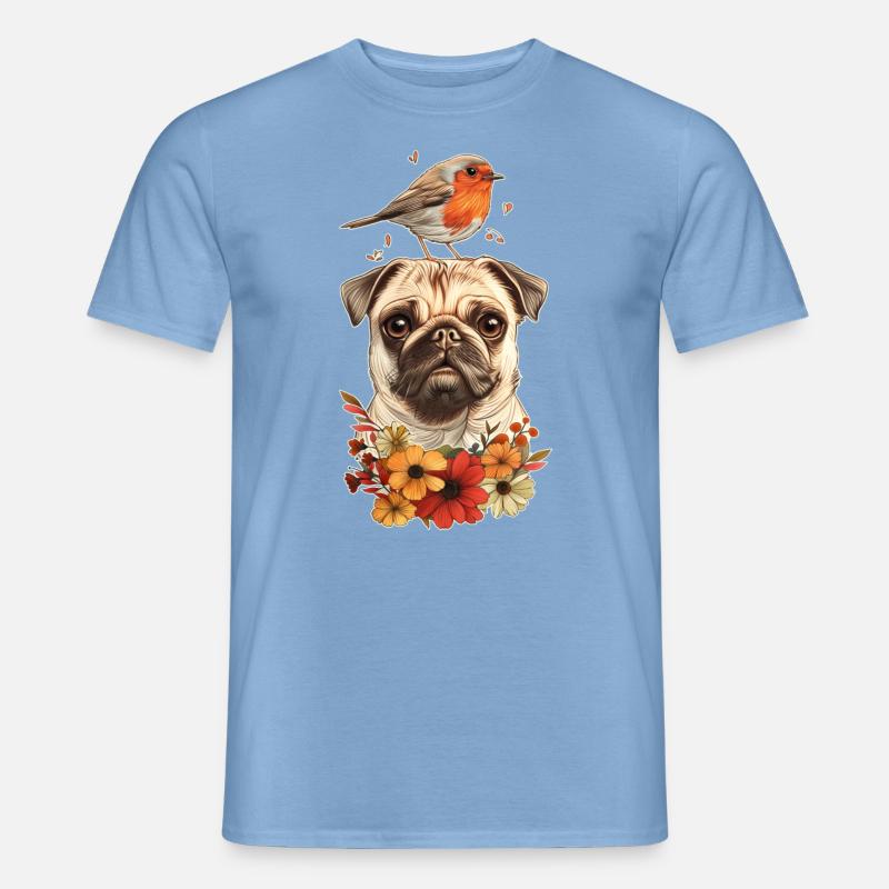Mops mit Vogel - Männer T-Shirt - Carolina Blue