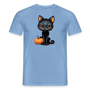 Chat Halloween Chat Noir Citrouille - T-shirt homme - carolina blue - Devant - AI Model Male 178 light (178cm)
