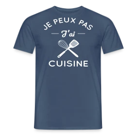Maquette de T-shirt homme « T-shirt Humour : Je Peux Pas, J'ai Cuisine ! » à imprimer et personnaliser