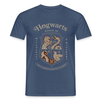 Harry Potter Hogwarts Wappen Mit Schriftzug - Männer T-Shirt - Dunkles Denimblau - Vorne - AI Model Male 178 light (178cm)