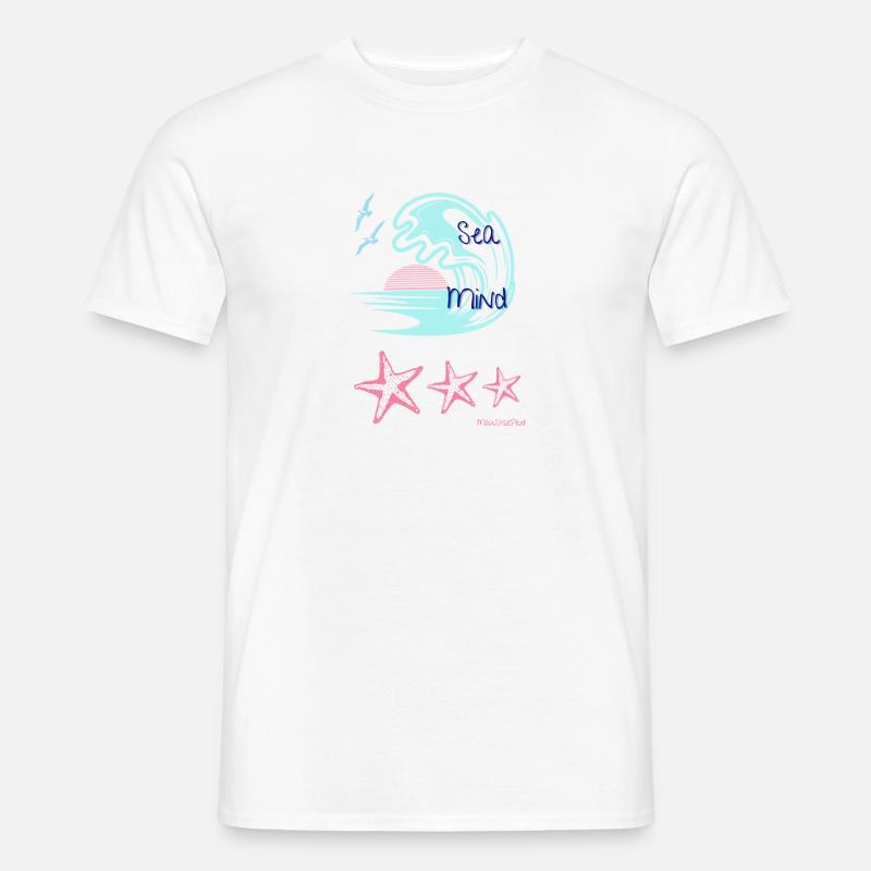 sunset wave and starfish Männer T-Shirt
