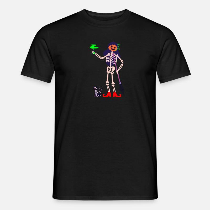 Witch skeleton with poisonous potion and skull cat Men’s T-shirt