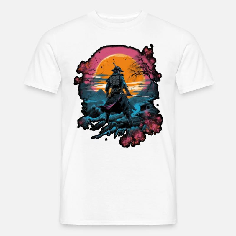 Chinese Warrior emerging from sunset, vector - T-shirt homme - 