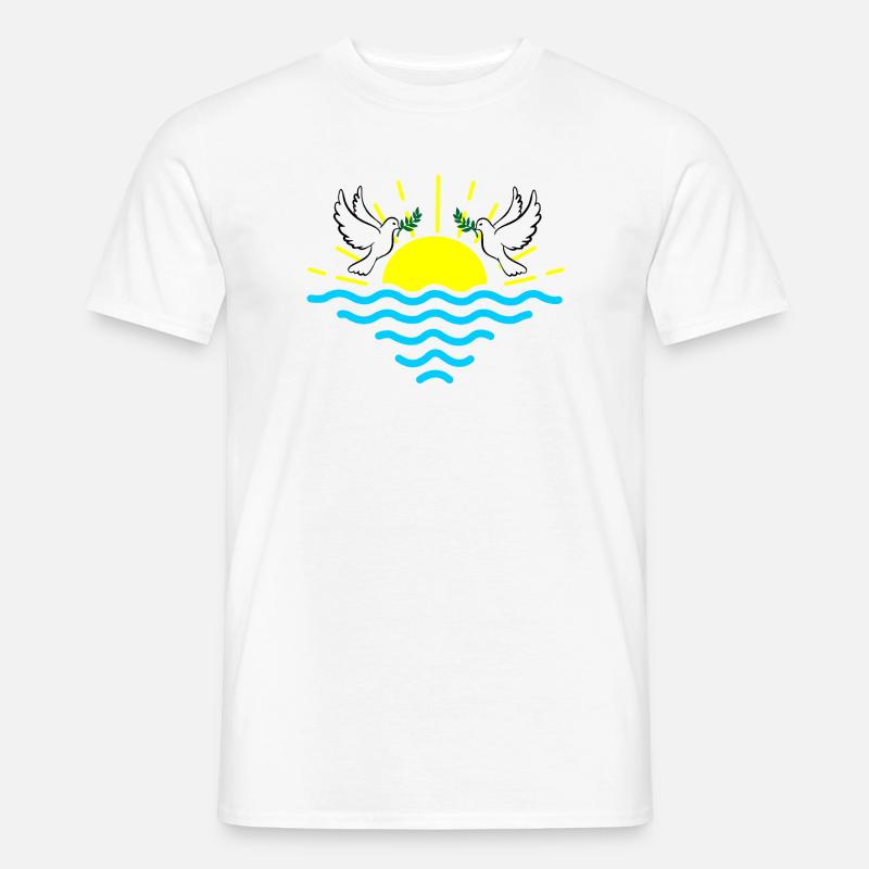 Coucher de soleil deux pigeons blancs T-shirt homme