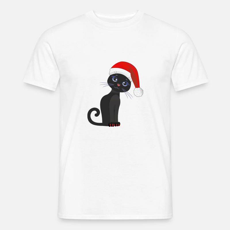 Mignon chaton noir avec chapeau de Noël T-shirt homme