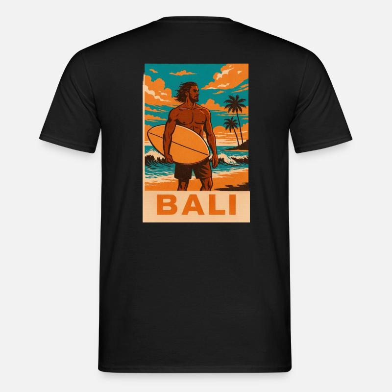 Surfeurs sur la plage de Bali Coucher de soleil T-shirt homme