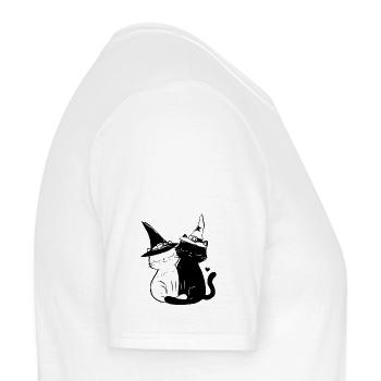 Black and White Witch Cats Pair" Description: - Männer T-Shirt - Weiß - Rechts - AI Model Male 178 dark (178cm)
