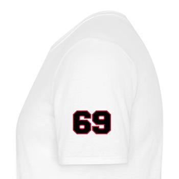 number69 - Men's T-Shirt - white - Left - AI Model Male 178 dark (178cm)