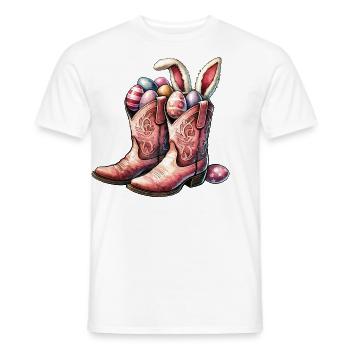 Bottes de cow-boy rétro de Pâques avec des œufs - T-shirt homme - blanc - Devant - AI Model Male 178 dark (178cm)
