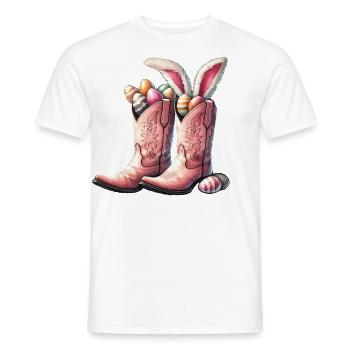 Bottes de cow-boy de Pâques avec des oeufs rétro - T-shirt homme - blanc - Devant - AI Model Male 178 dark (178cm)