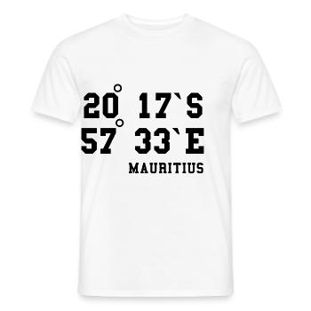Mauritius Coordinates Holiday Design Idea - Men's T-Shirt - white - Front - AI Model Male 178 dark (178cm)