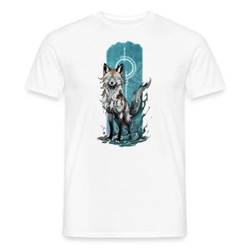 Ethereal Fox Spirit: Mystical Blue Flame Fox - Men's T-Shirt - white - Front - AI Model Male 178 dark (178cm)