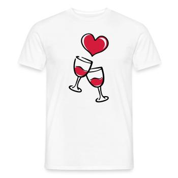 Red wine wine glass heart love - Men's T-Shirt - white - Front - AI Model Male 178 dark (178cm)
