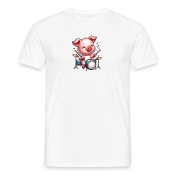 Cute Pig Drummer Farm Design - Men's T-Shirt - white - Front - AI Model Male 178 dark (178cm)
