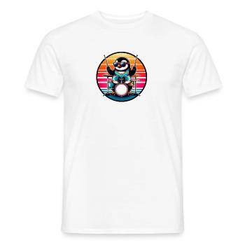 Funny penguin plays drums and rock music - Men's T-Shirt - white - Front - AI Model Male 178 dark (178cm)