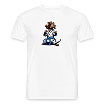 Karate Dachshund with Blue Belt - Men's T-Shirt - white - Front - AI Model Male 178 dark (178cm)