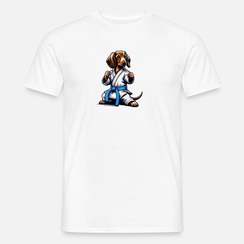 Karate gravhund med blåt bælte - Mænd T-shirt - hvid