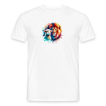 Vêtements chrétiens Lion et Agneau - T-shirt homme - blanc - Devant - AI Model Male 178 dark (178cm)