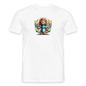 Vêtements Chrétiens Lion et Agneau Ange - T-shirt homme - blanc - Devant - AI Model Male 178 dark (178cm)