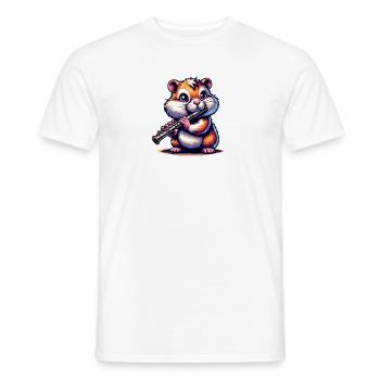 Funny Hamster With Flute Illustration - Men's T-Shirt - white - Front - AI Model Male 178 dark (178cm)