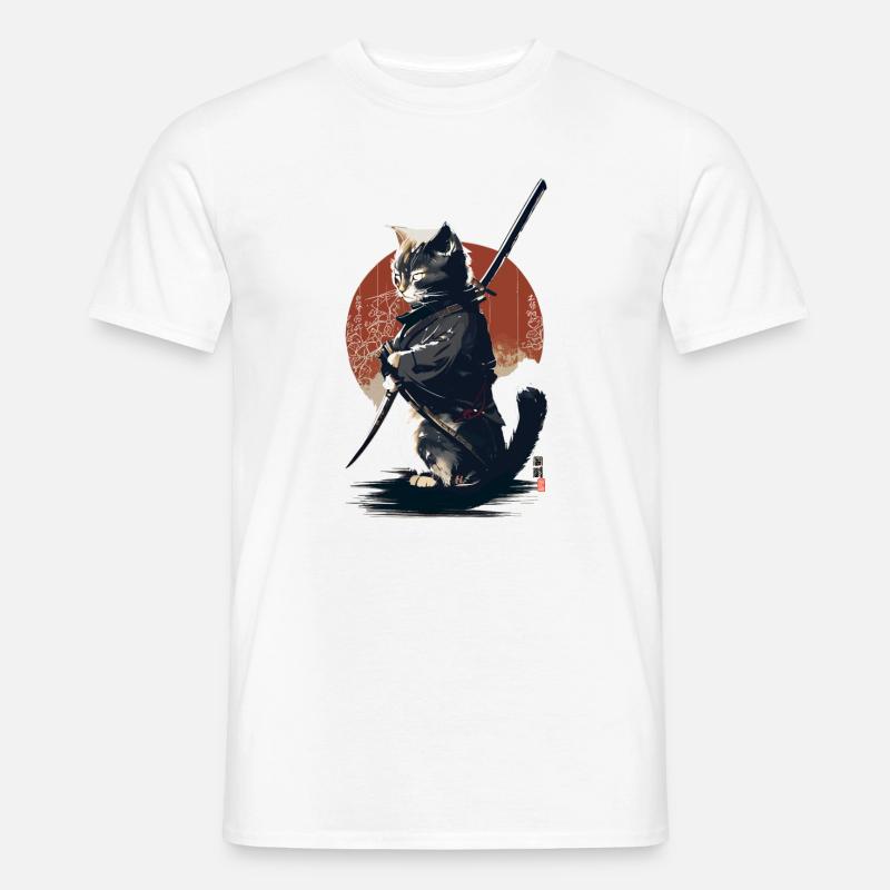 Kawaii Neko Samurai : Katzen-Samurai - Männer T-Shirt - Weiß