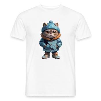 Cat Autumn Winter Outfit - Men's T-Shirt - white - Front - AI Model Male 178 dark (178cm)