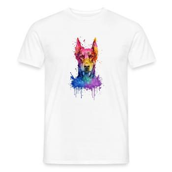 Dobermann Pinscher Buntes Aquarell Illustration - Männer T-Shirt - Weiß - Vorne - AI Model Male 178 dark (178cm)