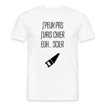 Humour Chier Scier Menuisier Menuiserie Bois - T-shirt homme - blanc - Devant - AI Model Male 178 dark (178cm)