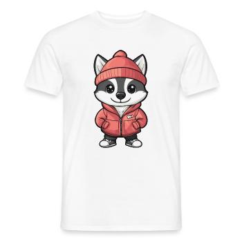 Chien Husky Hiver - T-shirt homme - blanc - Devant - AI Model Male 178 dark (178cm)