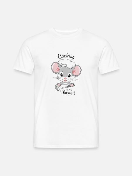Lächelnde Kochmaus mit einer Schöpfkelle in der Hand - Männer T-Shirt - Weiß