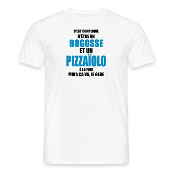 c'est compliqué d'être un bogosse et un pizzaïolo - T-shirt homme - blanc - Devant - AI Model Male 178 dark (178cm)